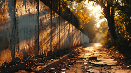 A wall with graffiti on it that is leaning against a tree, AIの素材