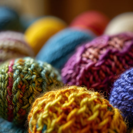 A close up of a bunch of colorful yarn balls on top of each other, AIの素材
