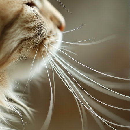 A close up of a cats face with long whiskers, AIの素材