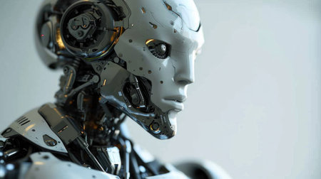 A close up of a robot with its head turned to the side, AIの素材