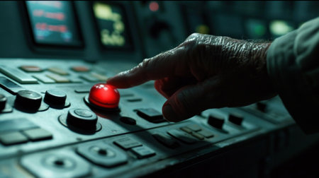 A person is pressing a button on the control panel, AIの素材