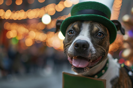 A dog wearing a green hat and holding up a sign, AIの素材