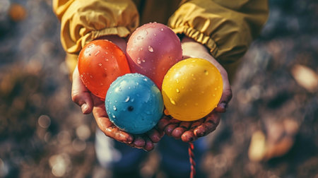 A person holding colorful balloons in their hands, AIの素材