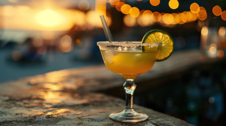 A close up of a drink sitting on top of some rocks, AIの素材