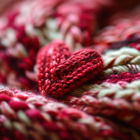 A close up of a knitted heart on top of some yarn, AIの素材