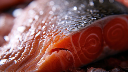 A close up of a piece of fish with water droplets on it, AIの素材