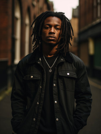 A man with dreadlocks standing in the middle of a street, AIの素材