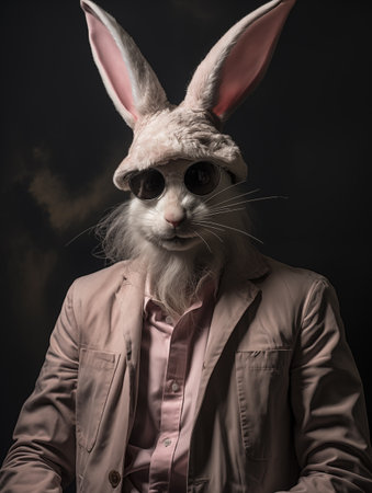 A man in a bunny suit with sunglasses and hat, AIの素材