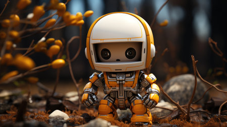 A small yellow robot with a helmet and orange suit, AIの素材