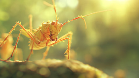 A close up of a bug with long legs and yellow eyes, AIの素材