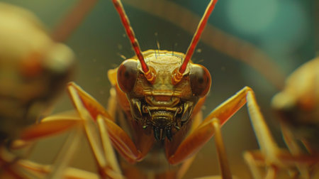 A close up of a large bug with red eyes and long antennae, AIの素材