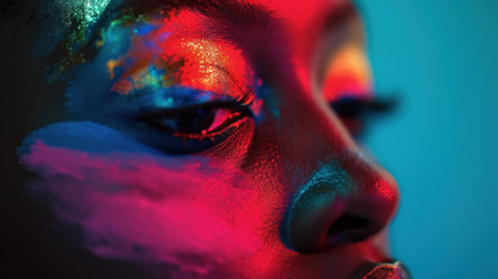 A close up of a woman with colorful makeup on her face, AIの素材