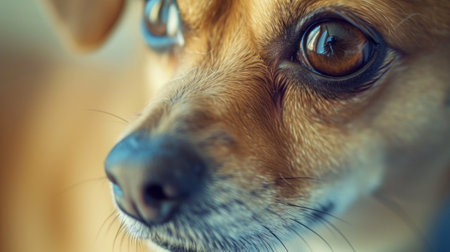 A close up of a brown dogs face with big eyes, AIの素材