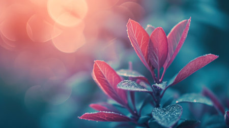 A close up of a plant with dew on its leaves, AIの素材