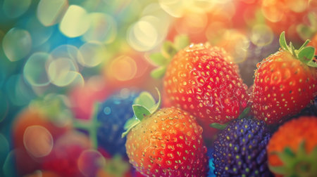 A close up of a bunch of strawberries and blueberries, AIの素材