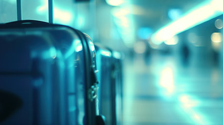 A close up of a blue suitcase sitting on the floor, AIの素材