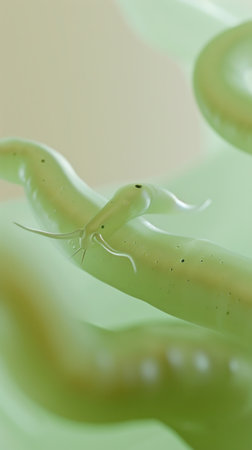 A close up of a green snake with long legs and tail, AIの素材