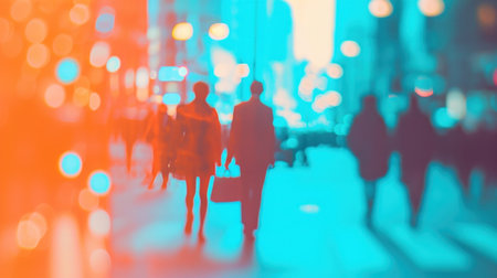 A blurry image of a group of people walking down the street, AIの素材