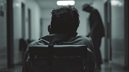 A man sitting in a chair with his back to the camera, AIの素材