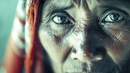 A close up of an old woman with wrinkles on her face, AIの素材
