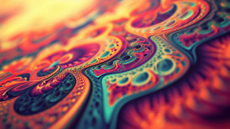 A close up of a colorful abstract painting with swirls and patterns, AIの素材