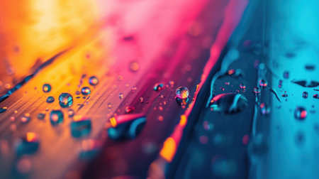 A close up of a colorful background with water droplets on it, AIの素材