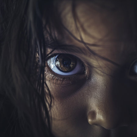 A close up of a childs face with large eyes, AIの素材