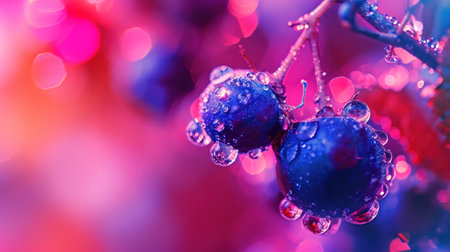 A close up of a bunch of blueberries with water droplets on them, AIの素材