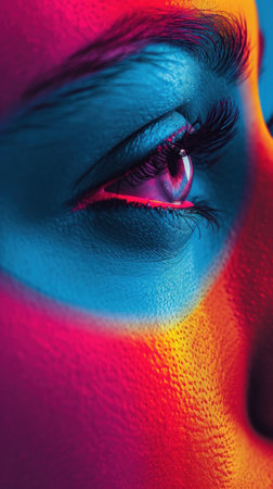 A close up of a womans face with colorful paint on it, AIの素材