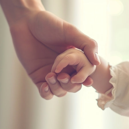 A close up of a hand holding the finger and thumb of another, AIの素材