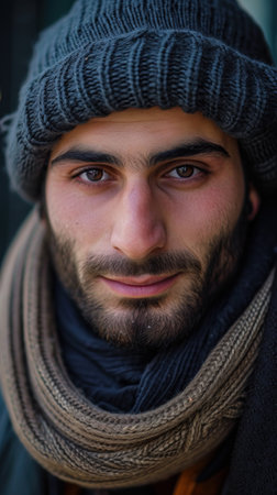 A man with a beard and scarf wearing a hat, AIの素材