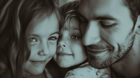 A man and two children are smiling for the camera, AIの素材
