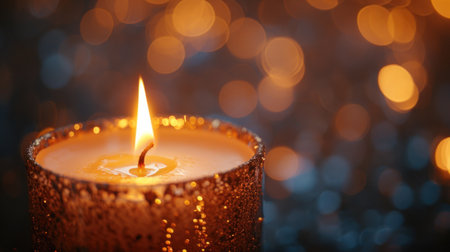 A close up of a lit candle sitting on top of some foil, AIの素材