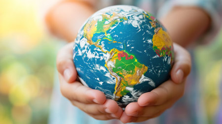 A person holding a globe in their hands with the world on it, AIの素材