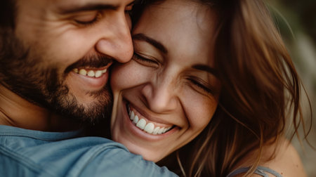 A man and woman smiling while hugging each other, AIの素材