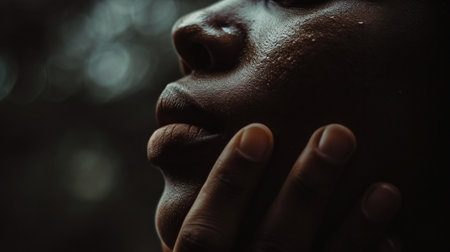 A close up of a woman with her hand on the side of her face, AIの素材