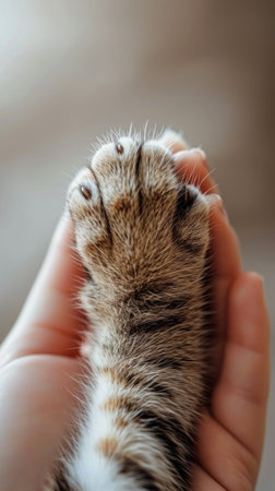 A close up of a cats paw in someones hand, AIの素材