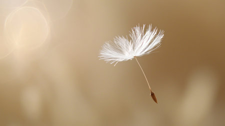 A close up of a dandelion seed blowing in the wind, AIの素材