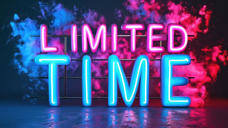 A neon sign that says limited time in front of a blue and pink background, AIの素材