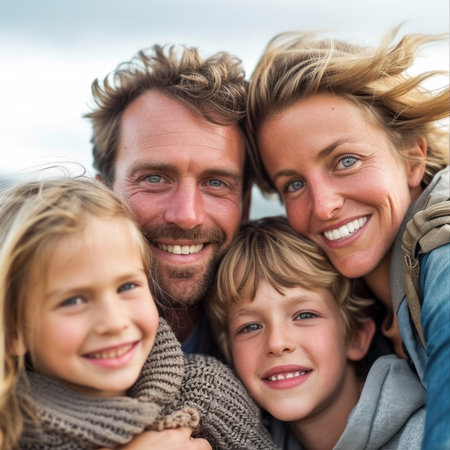 A family of a man and two children are smiling, AIの素材