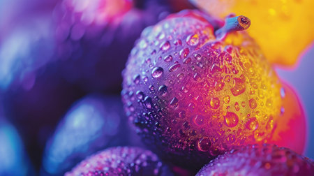 A close up of a bunch of fruit with water droplets on them, AIの素材