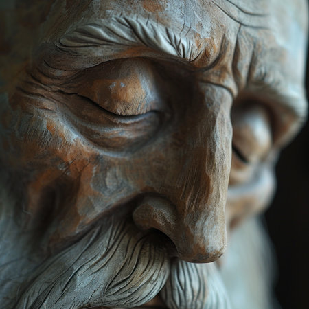 A close up of a statue with an old mans face, AIの素材