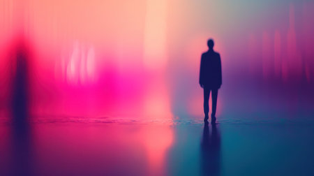 A silhouette of a person standing in front of an abstract background, AIの素材