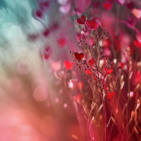 A close up of a bunch of flowers with hearts on them, AIの素材
