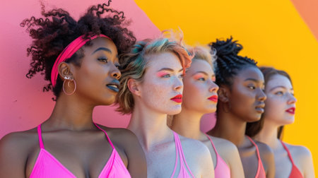 A group of women in swimsuits standing next to each other, AIの素材