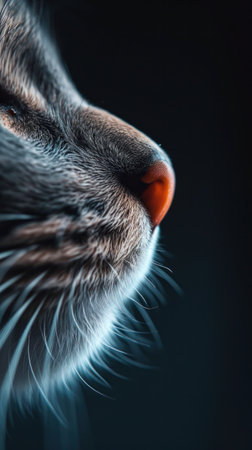 A close up of a cats nose and eyes with black background, AIの素材