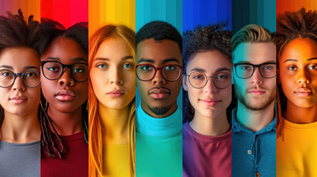 A group of people with different skin colors and glasses, AIの素材