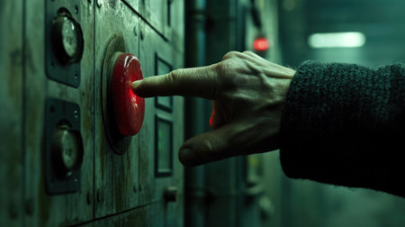 A man pushing a red button on an old elevator, AIの素材