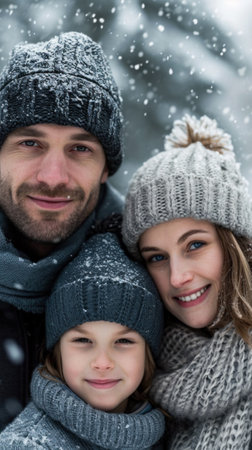 A man and woman with two children in winter clothes, AIの素材