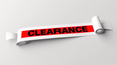 A red and black clearance sign on a white background, AIの素材